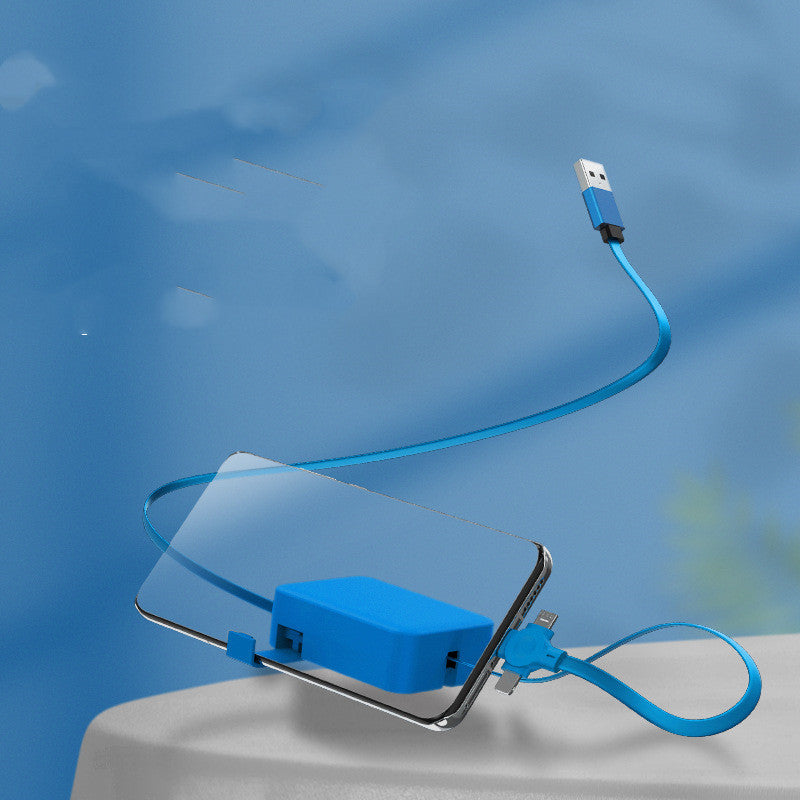 4 in 1 Retractable USB Cable Creative Macaron Type C Micro Cable for I Phone with Phone Stand Charging Data Cable Line Storage Box