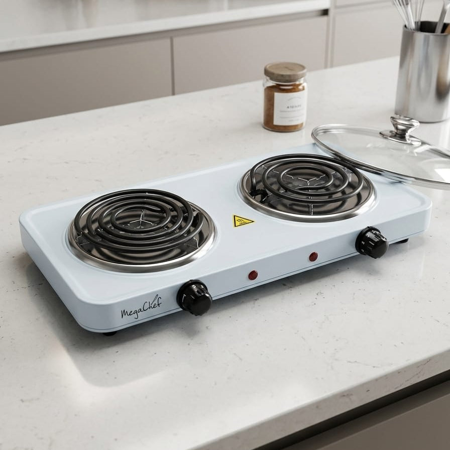 Portable 2-Burner 5.5 In. White Hot Plate with Temperature Control