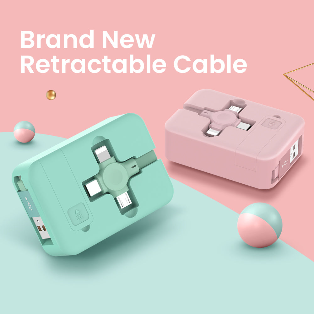 4 in 1 Retractable USB Cable Creative Macaron Type C Micro Cable for I Phone with Phone Stand Charging Data Cable Line Storage Box