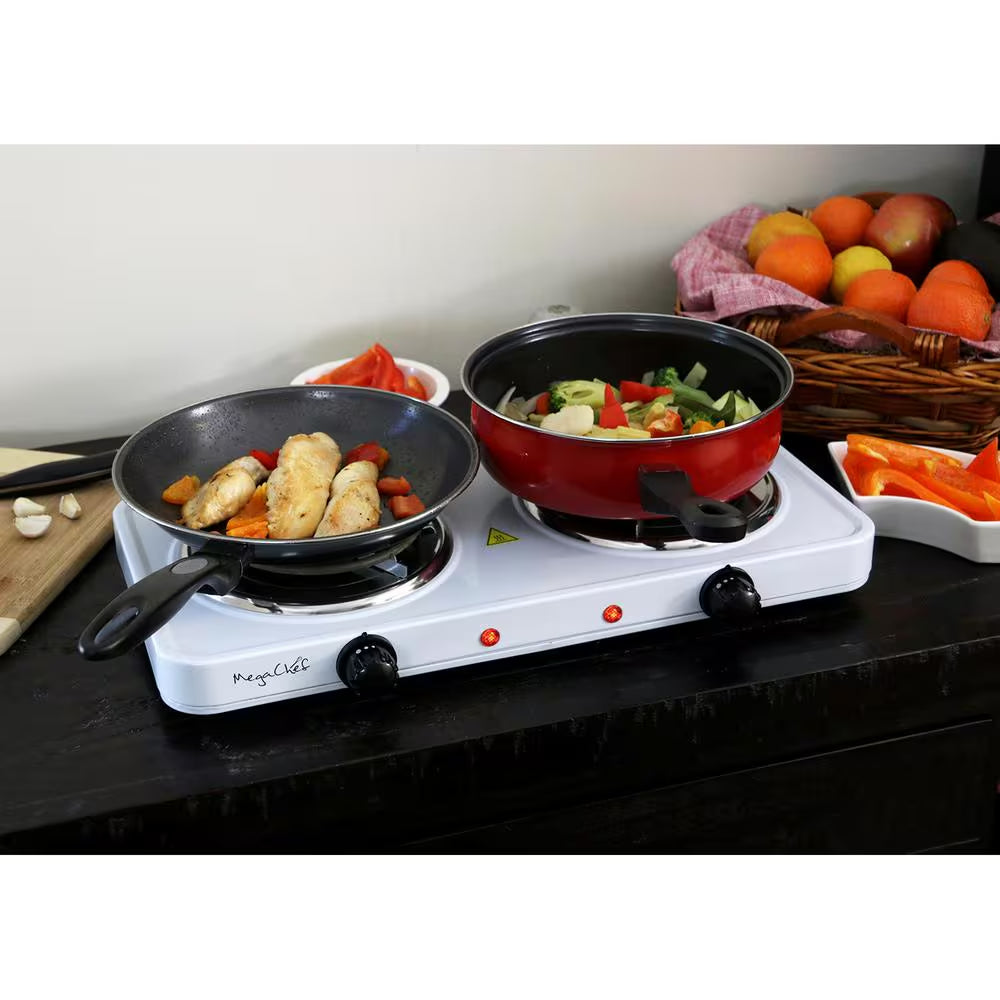 Portable 2-Burner 5.5 In. White Hot Plate with Temperature Control